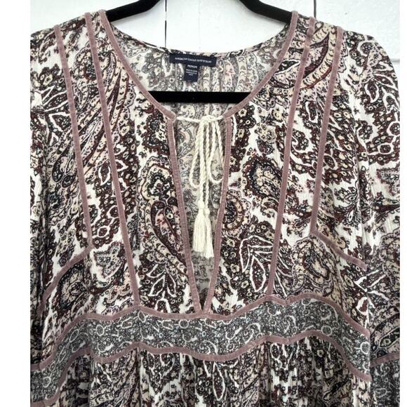 American Eagle Women M Boho Peasant Top Paisley Flowy Romantic Victorian Cottage - Picture 3 of 11